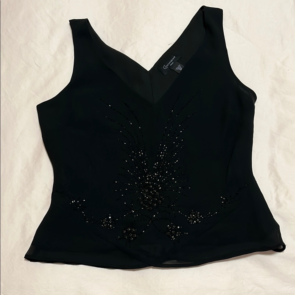Vintage 2000s Context Black Silk Beaded Sleeveless Top Size 8P